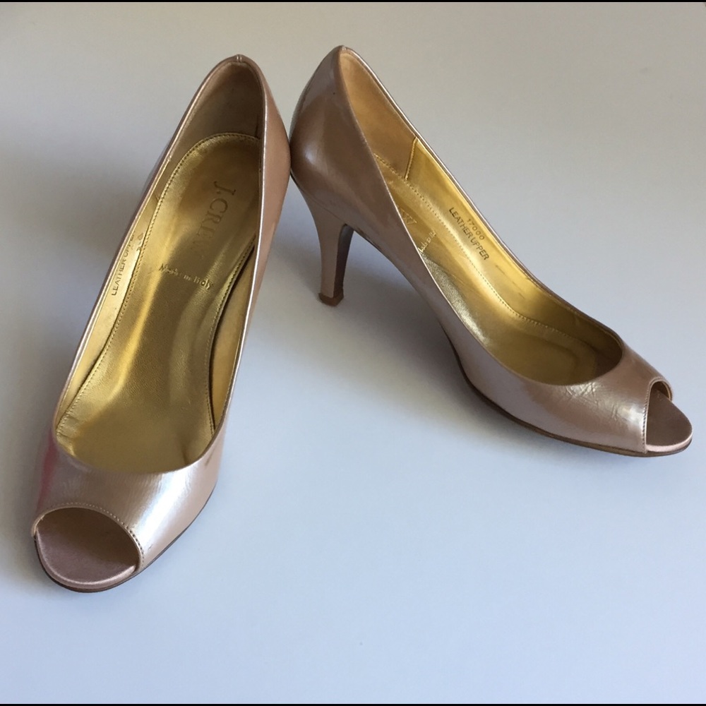 J. Crew Joley pearlized- patent peep toe shoes